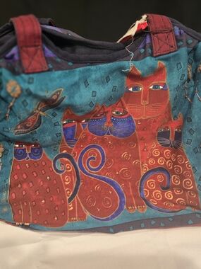 Laurel Burch Teal and Red Cat Family Tote